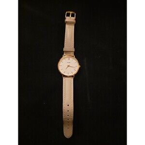 CLUSE Women's Watch Minuit Gray Leather Gold Authentic (Needs New Battery)